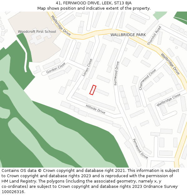 41, FERNWOOD DRIVE, LEEK, ST13 8JA: Location map and indicative extent of plot