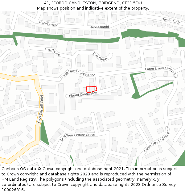 41, FFORDD CANDLESTON, BRIDGEND, CF31 5DU: Location map and indicative extent of plot