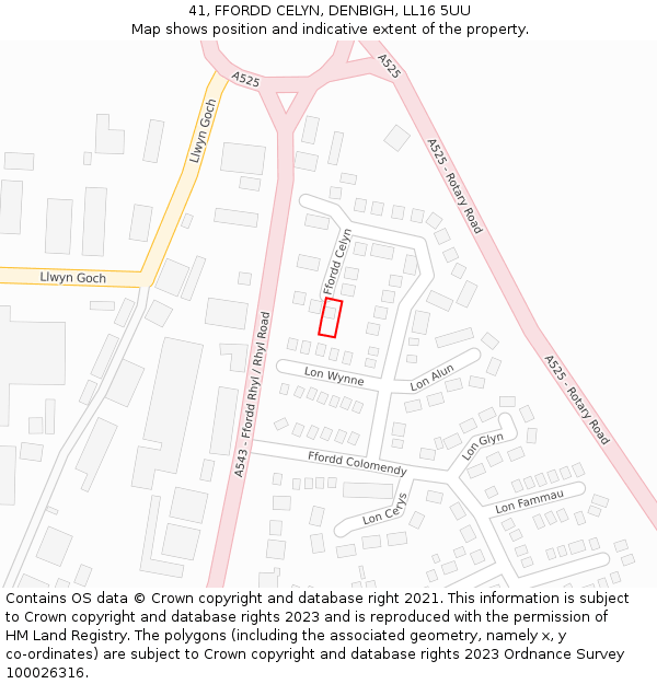 41, FFORDD CELYN, DENBIGH, LL16 5UU: Location map and indicative extent of plot