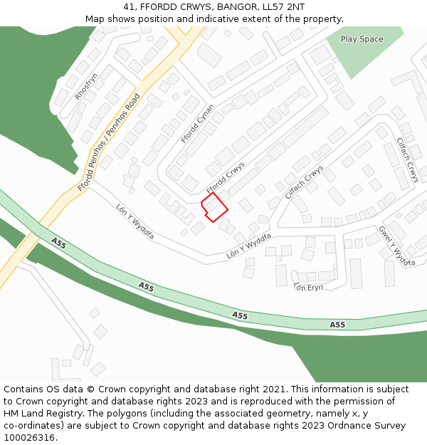 41, FFORDD CRWYS, BANGOR, LL57 2NT: Location map and indicative extent of plot