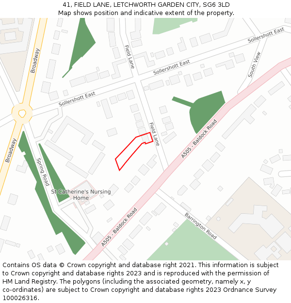 41, FIELD LANE, LETCHWORTH GARDEN CITY, SG6 3LD: Location map and indicative extent of plot