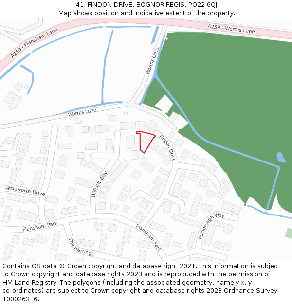 41, FINDON DRIVE, BOGNOR REGIS, PO22 6QJ: Location map and indicative extent of plot