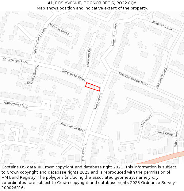 41, FIRS AVENUE, BOGNOR REGIS, PO22 8QA: Location map and indicative extent of plot