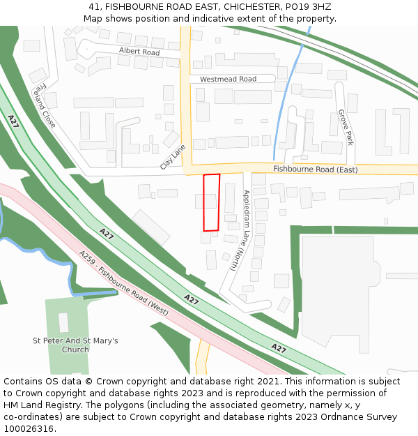 41, FISHBOURNE ROAD EAST, CHICHESTER, PO19 3HZ: Location map and indicative extent of plot