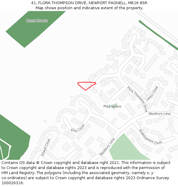 41, FLORA THOMPSON DRIVE, NEWPORT PAGNELL, MK16 8SR: Location map and indicative extent of plot