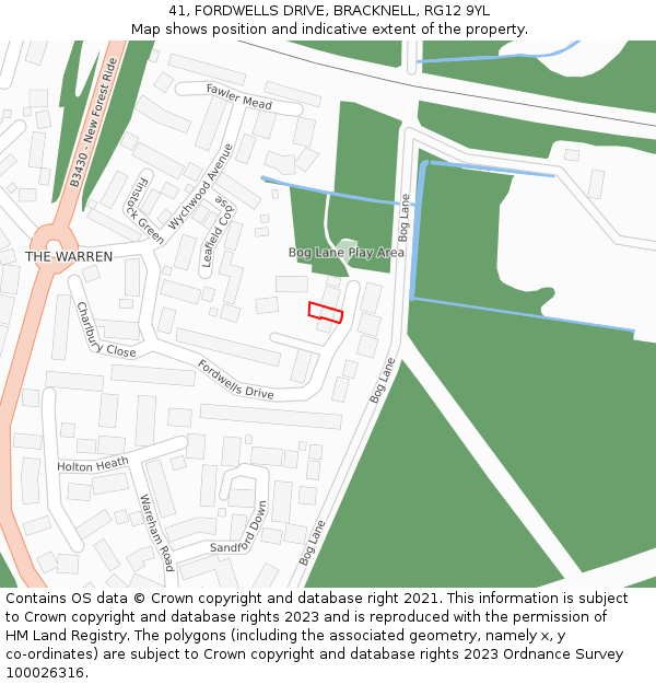 41, FORDWELLS DRIVE, BRACKNELL, RG12 9YL: Location map and indicative extent of plot