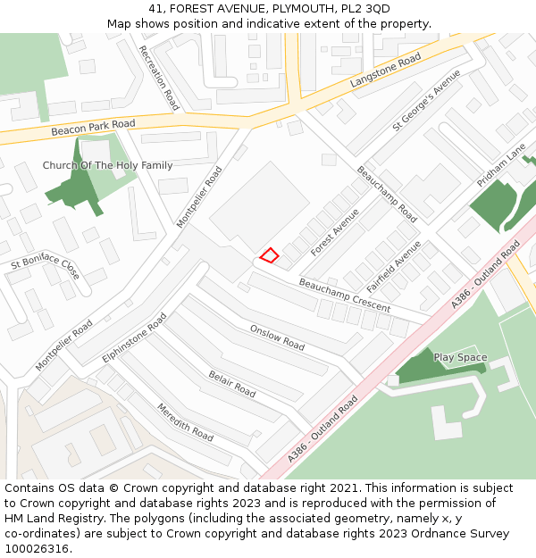 41, FOREST AVENUE, PLYMOUTH, PL2 3QD: Location map and indicative extent of plot