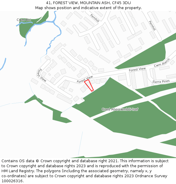 41, FOREST VIEW, MOUNTAIN ASH, CF45 3DU: Location map and indicative extent of plot