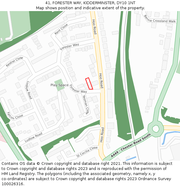 41, FORESTER WAY, KIDDERMINSTER, DY10 1NT: Location map and indicative extent of plot