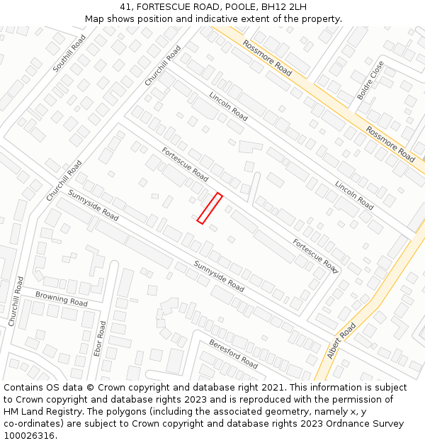 41, FORTESCUE ROAD, POOLE, BH12 2LH: Location map and indicative extent of plot