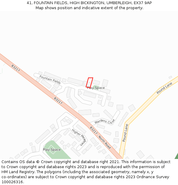 41, FOUNTAIN FIELDS, HIGH BICKINGTON, UMBERLEIGH, EX37 9AP: Location map and indicative extent of plot