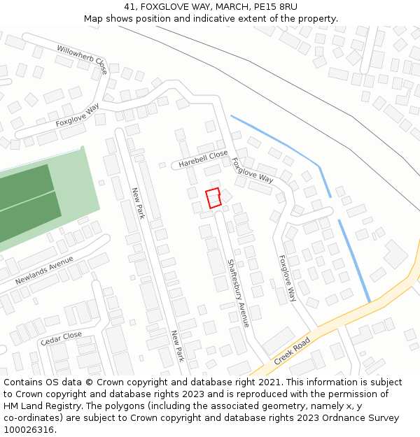 41, FOXGLOVE WAY, MARCH, PE15 8RU: Location map and indicative extent of plot