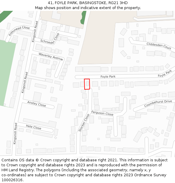 41, FOYLE PARK, BASINGSTOKE, RG21 3HD: Location map and indicative extent of plot