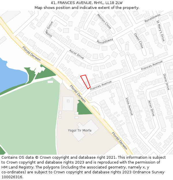 41, FRANCES AVENUE, RHYL, LL18 2LW: Location map and indicative extent of plot