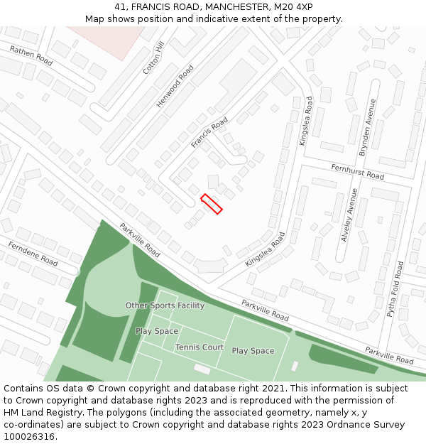 41, FRANCIS ROAD, MANCHESTER, M20 4XP: Location map and indicative extent of plot