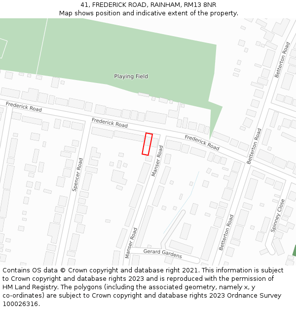 41, FREDERICK ROAD, RAINHAM, RM13 8NR: Location map and indicative extent of plot