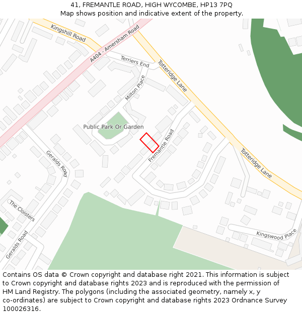 41, FREMANTLE ROAD, HIGH WYCOMBE, HP13 7PQ: Location map and indicative extent of plot