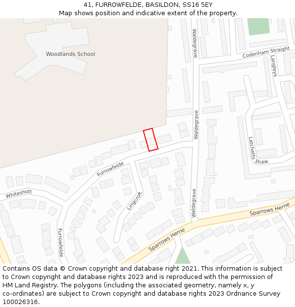 41, FURROWFELDE, BASILDON, SS16 5EY: Location map and indicative extent of plot