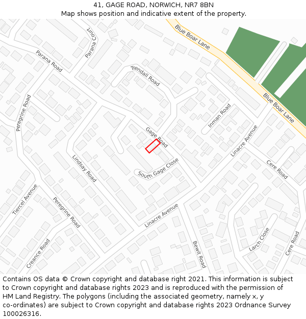 41, GAGE ROAD, NORWICH, NR7 8BN: Location map and indicative extent of plot