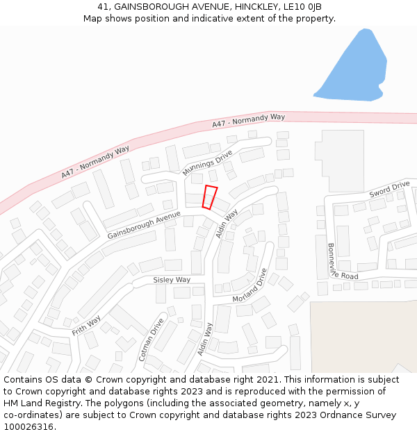 41, GAINSBOROUGH AVENUE, HINCKLEY, LE10 0JB: Location map and indicative extent of plot