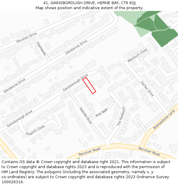 41, GAINSBOROUGH DRIVE, HERNE BAY, CT6 6QJ: Location map and indicative extent of plot