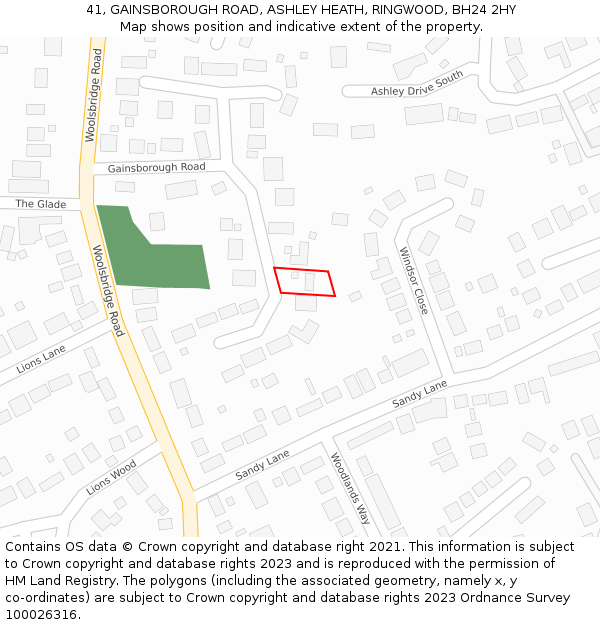 41, GAINSBOROUGH ROAD, ASHLEY HEATH, RINGWOOD, BH24 2HY: Location map and indicative extent of plot