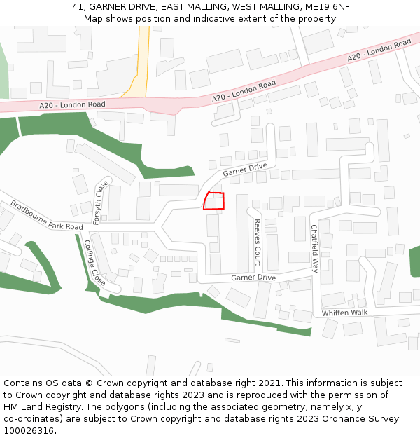 41, GARNER DRIVE, EAST MALLING, WEST MALLING, ME19 6NF: Location map and indicative extent of plot