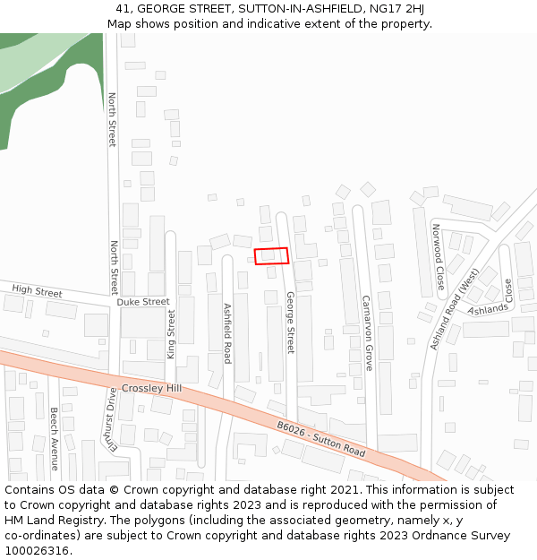 41, GEORGE STREET, SUTTON-IN-ASHFIELD, NG17 2HJ: Location map and indicative extent of plot