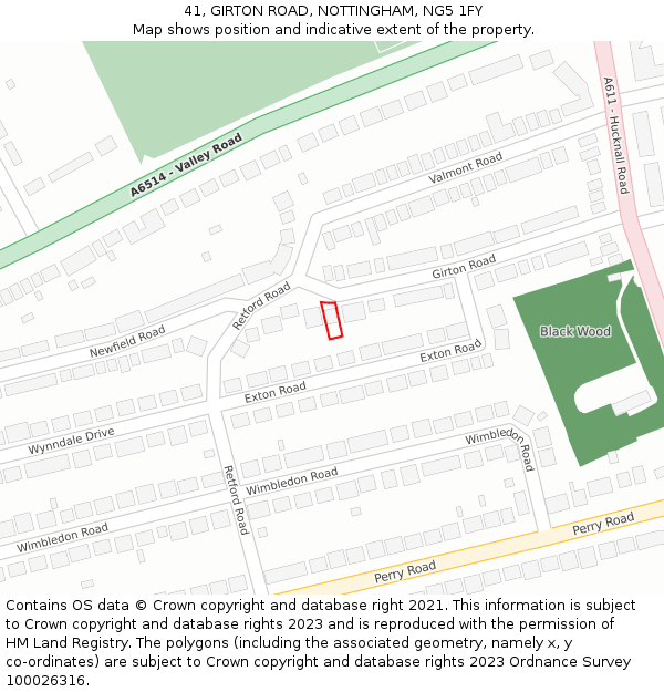 41, GIRTON ROAD, NOTTINGHAM, NG5 1FY: Location map and indicative extent of plot