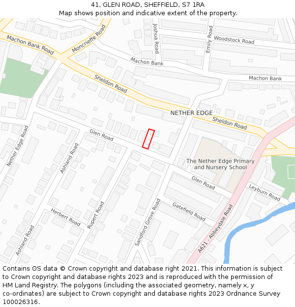 41, GLEN ROAD, SHEFFIELD, S7 1RA: Location map and indicative extent of plot