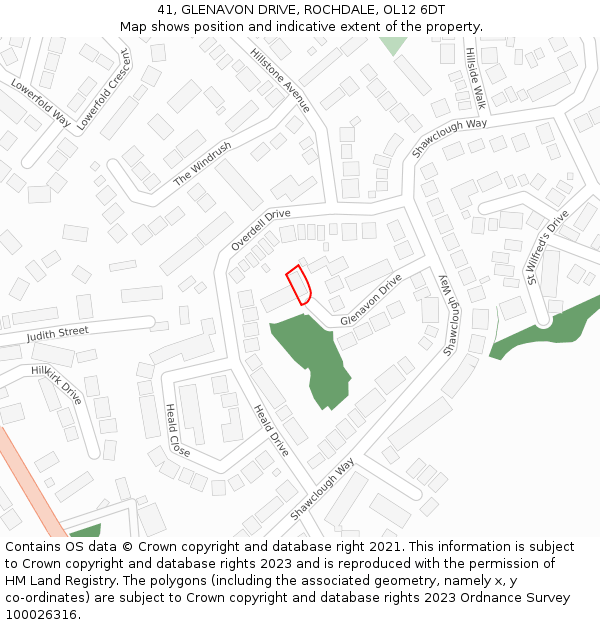 41, GLENAVON DRIVE, ROCHDALE, OL12 6DT: Location map and indicative extent of plot