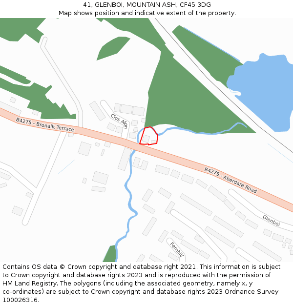 41, GLENBOI, MOUNTAIN ASH, CF45 3DG: Location map and indicative extent of plot