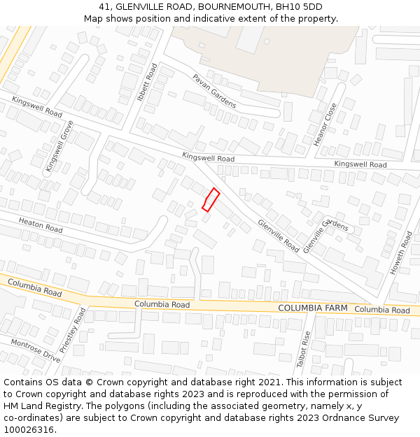 41, GLENVILLE ROAD, BOURNEMOUTH, BH10 5DD: Location map and indicative extent of plot