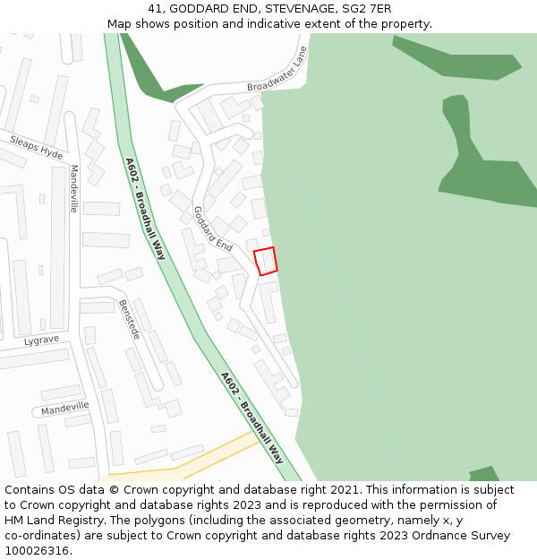 41, GODDARD END, STEVENAGE, SG2 7ER: Location map and indicative extent of plot