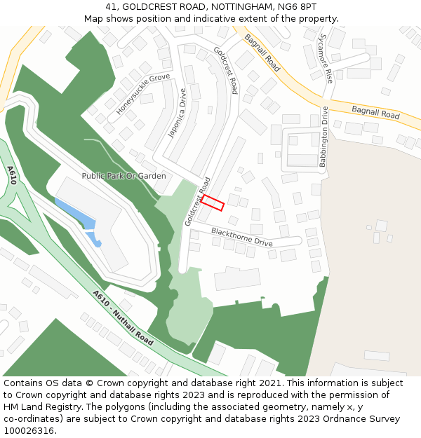 41, GOLDCREST ROAD, NOTTINGHAM, NG6 8PT: Location map and indicative extent of plot