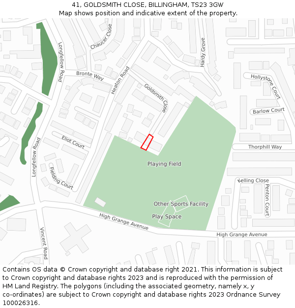 41, GOLDSMITH CLOSE, BILLINGHAM, TS23 3GW: Location map and indicative extent of plot