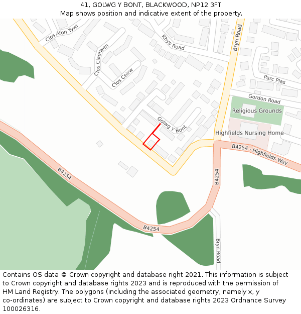 41, GOLWG Y BONT, BLACKWOOD, NP12 3FT: Location map and indicative extent of plot