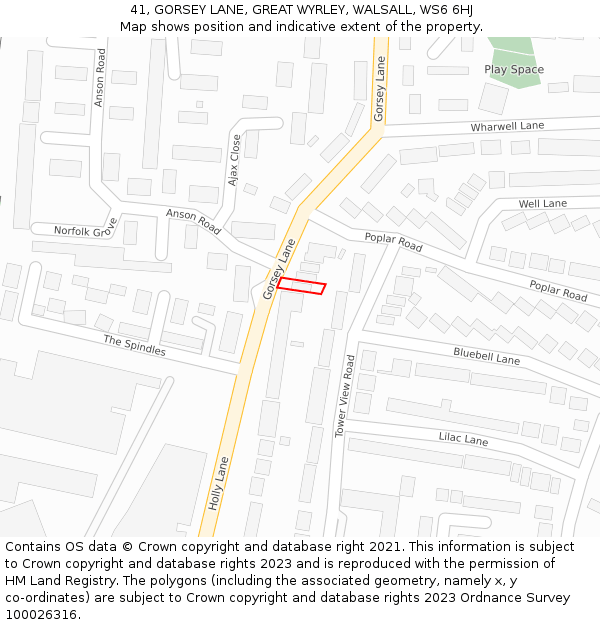 41, GORSEY LANE, GREAT WYRLEY, WALSALL, WS6 6HJ: Location map and indicative extent of plot