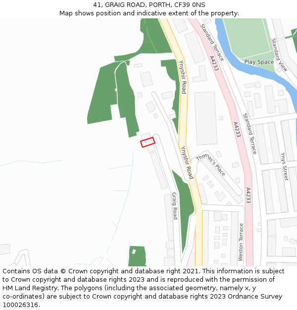 41, GRAIG ROAD, PORTH, CF39 0NS: Location map and indicative extent of plot