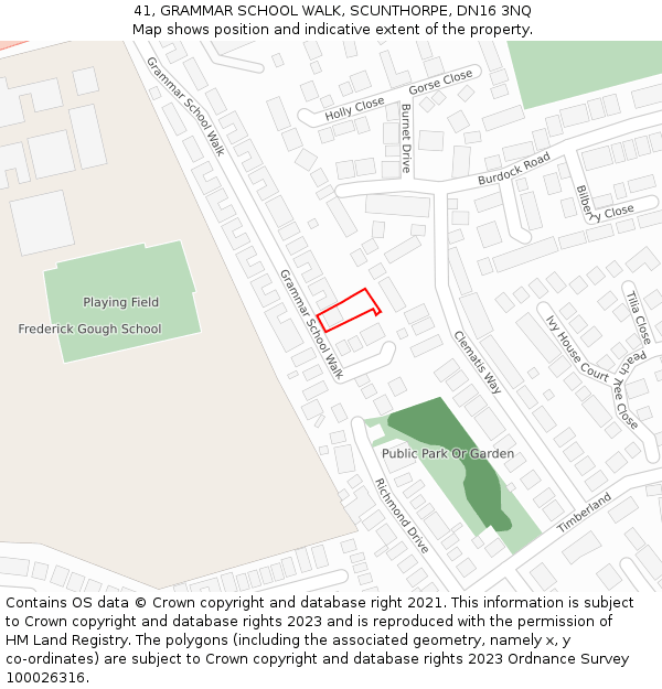 41, GRAMMAR SCHOOL WALK, SCUNTHORPE, DN16 3NQ: Location map and indicative extent of plot