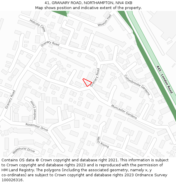 41, GRANARY ROAD, NORTHAMPTON, NN4 0XB: Location map and indicative extent of plot