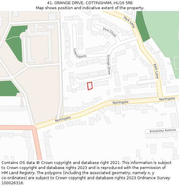 41, GRANGE DRIVE, COTTINGHAM, HU16 5RE: Location map and indicative extent of plot
