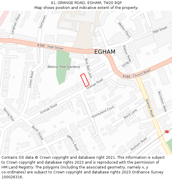 41, GRANGE ROAD, EGHAM, TW20 9QP: Location map and indicative extent of plot