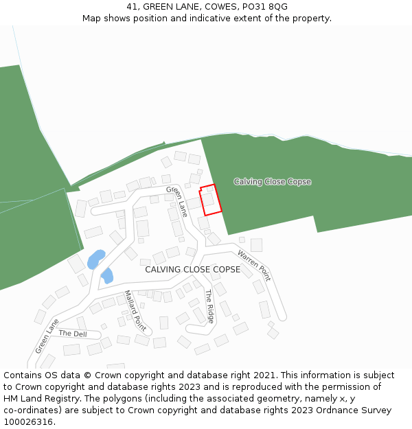 41, GREEN LANE, COWES, PO31 8QG: Location map and indicative extent of plot