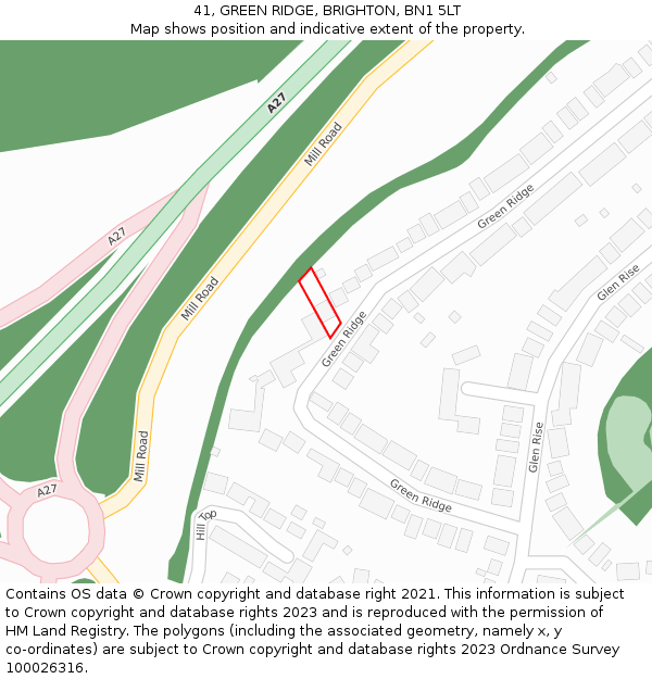 41, GREEN RIDGE, BRIGHTON, BN1 5LT: Location map and indicative extent of plot