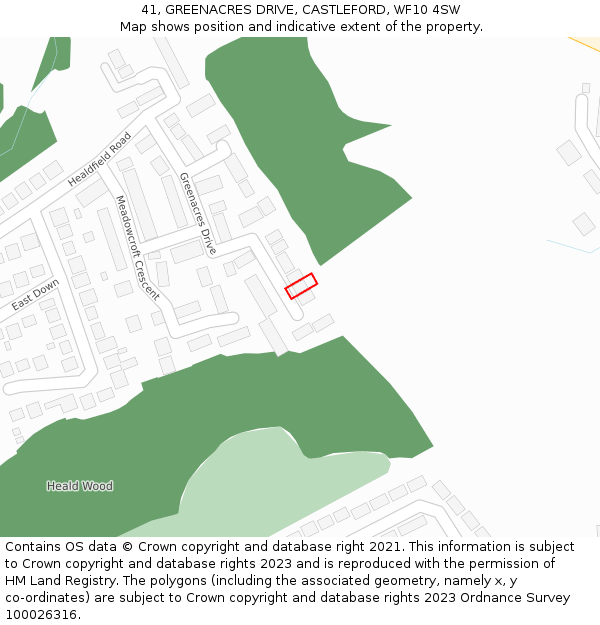 41, GREENACRES DRIVE, CASTLEFORD, WF10 4SW: Location map and indicative extent of plot