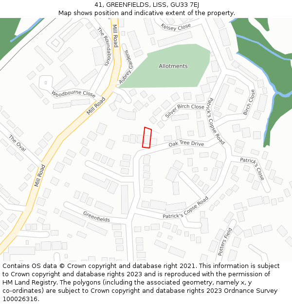 41, GREENFIELDS, LISS, GU33 7EJ: Location map and indicative extent of plot