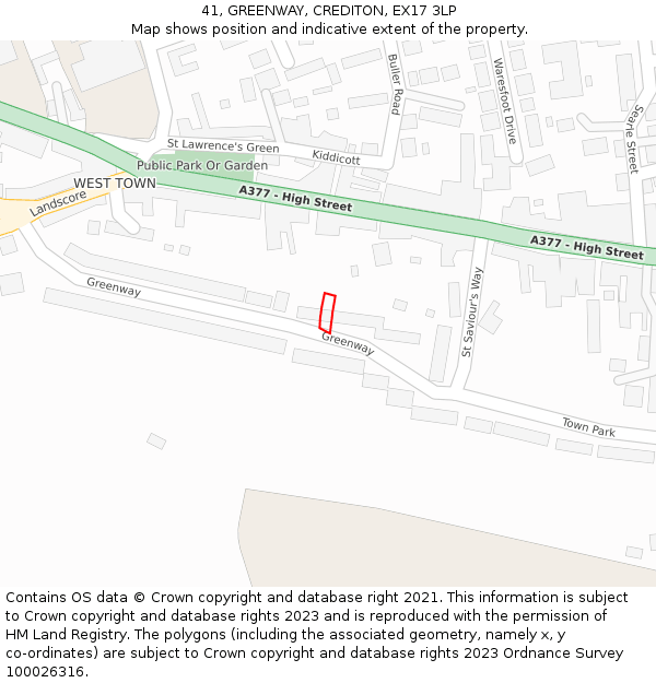 41, GREENWAY, CREDITON, EX17 3LP: Location map and indicative extent of plot