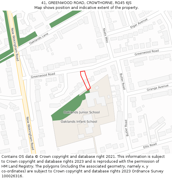 41, GREENWOOD ROAD, CROWTHORNE, RG45 6JS: Location map and indicative extent of plot