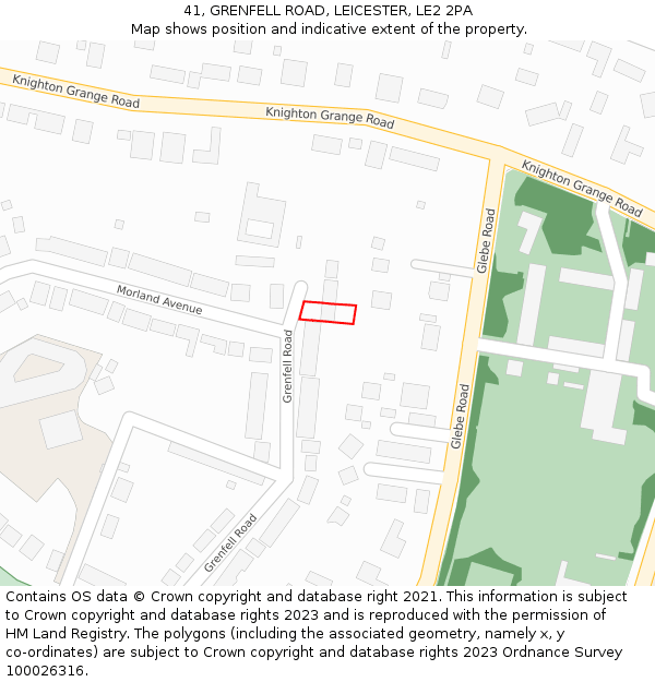 41, GRENFELL ROAD, LEICESTER, LE2 2PA: Location map and indicative extent of plot